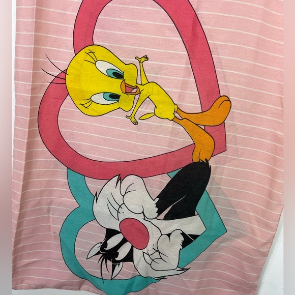 Vintage 1996 Looney Tunes Pillow Case Tweety Bugs Bunny Sylvester Pink Hearts - Picture 2 of 7